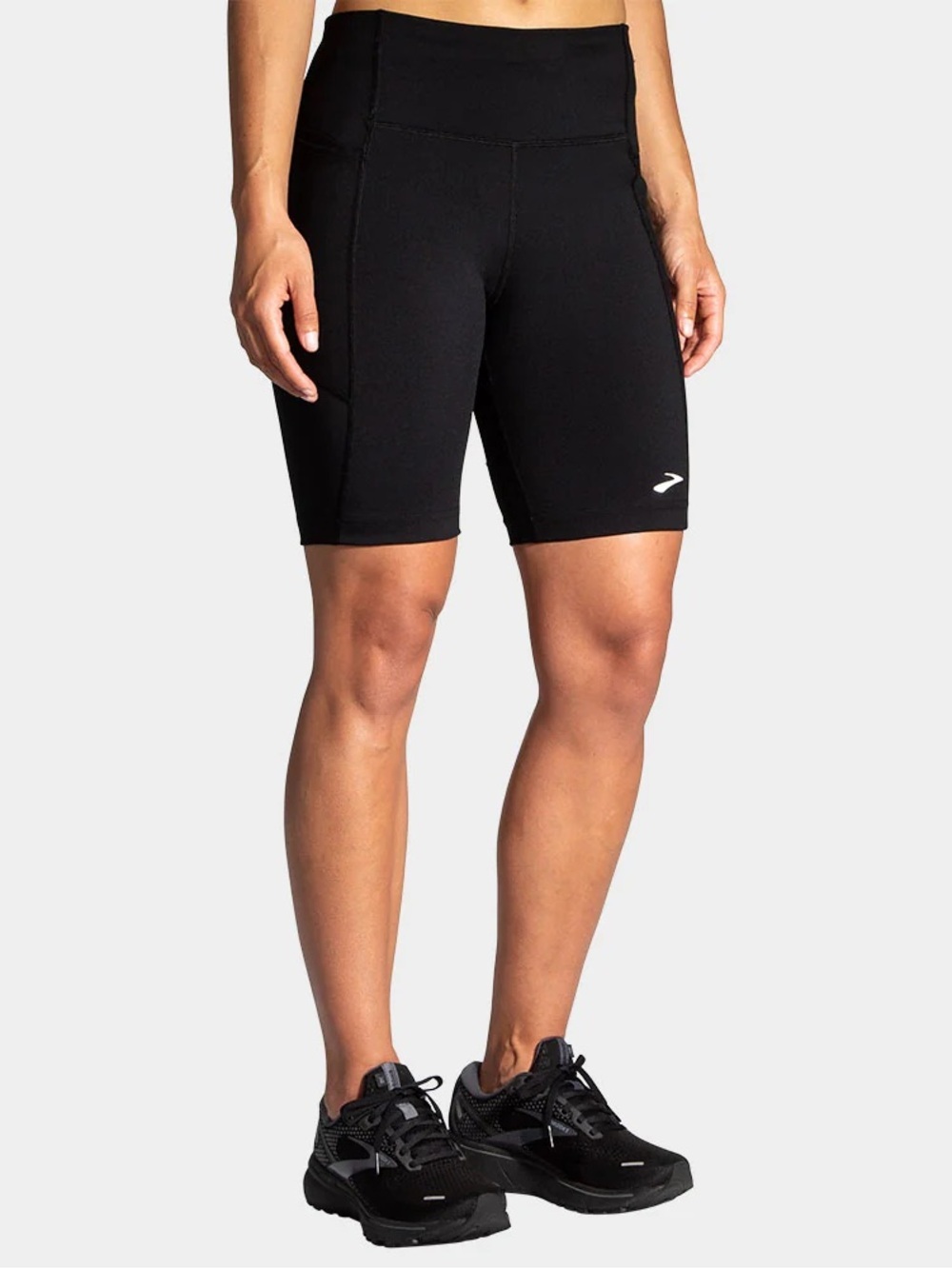 Brooks NWT Moment 8” Short Tight Running Bottoms Side Pocket Black Athletic